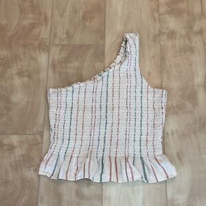 Linen blend AE one shoulder top